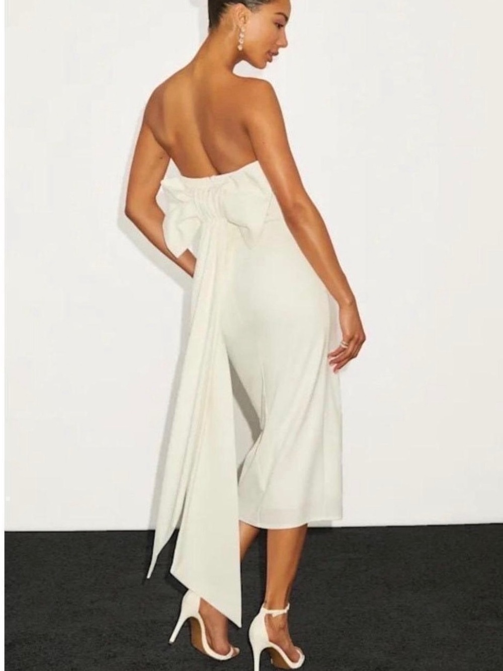 Lulu's Cream Strapless Bow-Back Midi Dress Medium